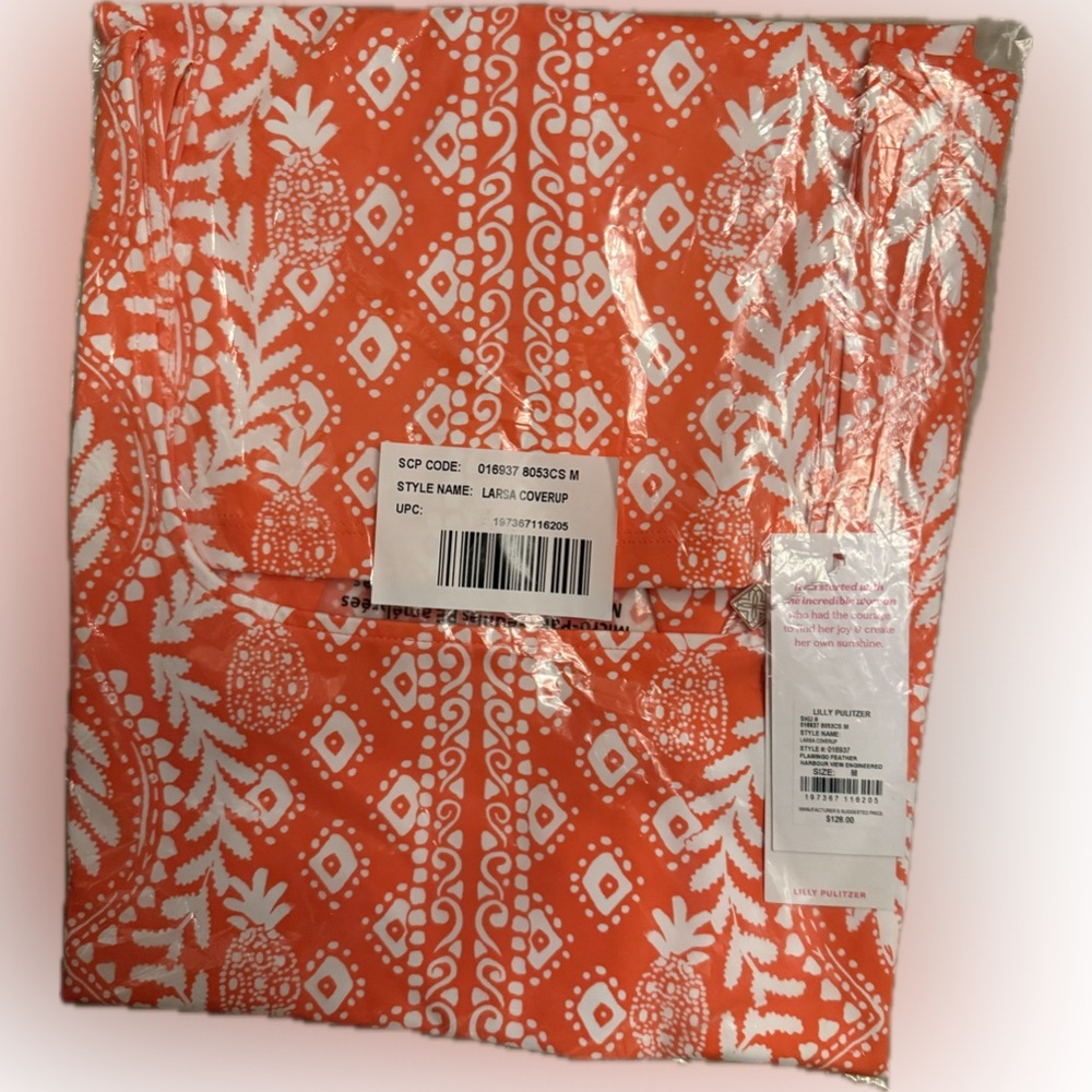 Lilly Pulitzer, new with tags, Larisa cover-up, orange and white, size M - Picture 5 of 6